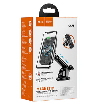 Suport Auto cu Incarcare Wireless Hoco CA75, Montaj Grila/Bord, AutoLock, Brat Ajustabil - Negru
