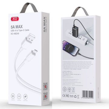 Cablu Date si Incarcare XO NB249, USB-A la USB-C, 5A, Braided, 1m - Alb