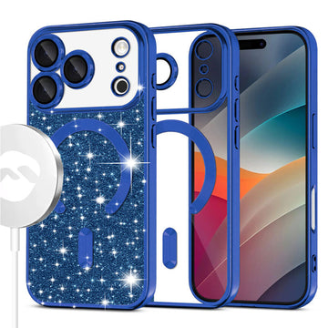 Husa MagSparks pentru iPhone 17 Pro, Glitter, Dual Layer, Lens Cover - Deep albastru