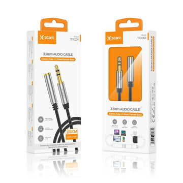 Cablu Audio X-Start YPX009, Jack 3.5mm M la Jack 3.5mm F, 1m, Metall - Black+Silver