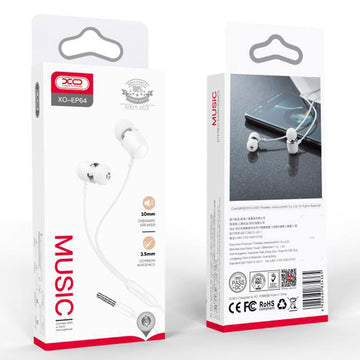 Casti cu Fir XO EP64, In Ear, 3.5mm, 1.2m, Mic & Volume Key, HiFi - Alb
