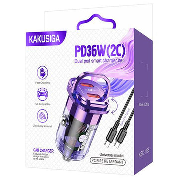 Incarcator Auto + Cablu USB-C Kaku KSC-1195, 1m, 3.4A, 2xUSB-C, RingPull - Mov