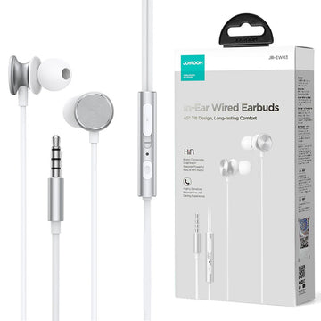 Casti cu Fir Joyroom JR-EW03, In Ear, 3.5mm, 1.2m, Mic & Volume Key, HiFi - Argintiu
