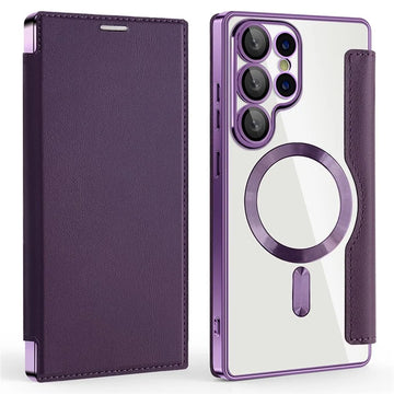 Husa MagFlip pentru Samsung S25 Ultra, Magnet, RFID Protect, Piele, Chrome Edge - Mov