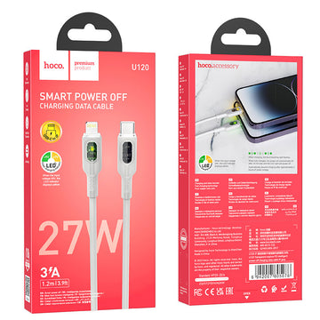 Cablu Date si Incarcare Hoco U120, USB-C, PD27W, QC3.0, 5A, LED Power, 1.2m - Gri
