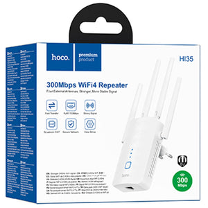 Router, Hoco HI35, WIFI4, 300Mbps, 4 Antennas, Signal Booster - Alb