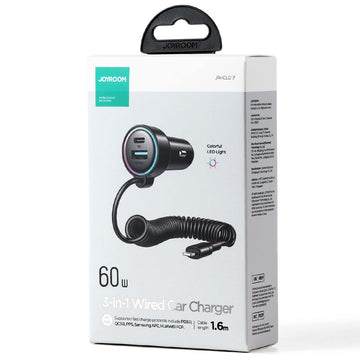 Incarcator Auto Cu Fir Joyroom JR-CL07, PD55W, 1xUSB-C, 1xUSB - Negru