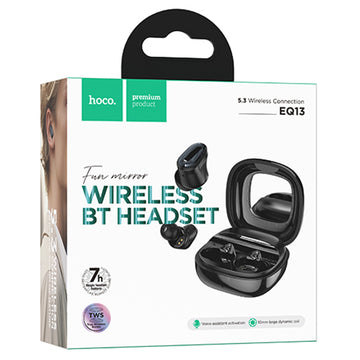 Casti Wireless Hoco EQ13, Ear Buds, BT 5.3, 180h StandBy, 400mAh, Mirror Case, Funtrue - Negru