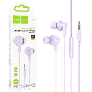 Casti cu Fir Hoco M114, In Ear, 3.5mm, 1.2m, Mic & Volume Key - Mov