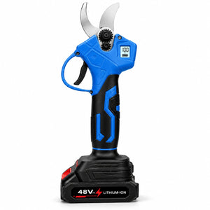 Foarfeca electrica pentru gradina Pexor P032, 48V, acumulator Li-Ion, taiere 40 mm, display digital, 2 acumulatori inclusi, albastru/negru