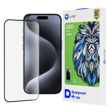 Folie D+ Pro DustProof pentru iPhone 15 Pro - Cadru Negru