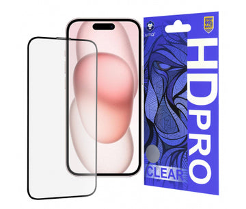 Folie D+ Pro Clear pentru iPhone 15 - Rama neagra