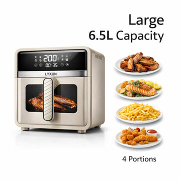 Friteuza cu Aer Cald Lyxun LX2735 Capacitate 6.5L 2000W Airfryer Digital Touch fara Ulei, Bej