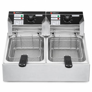 Friteuză electrică profesională Hoffmans HM-88-2, 12L, 5000W, cu două cuve și două coșuri, Inox