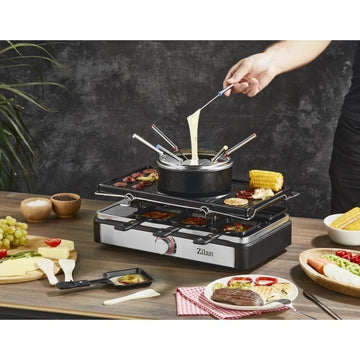 Gratar electric cu fondue ZILAN ZLN8856 – Raclette 3 in 1, 1400W, Termostat reglabil, Antiaderent, Negru
