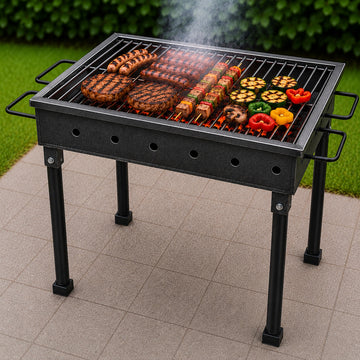 Gratar gradina profesional Pexor L 40 X 60 CM metal gros, pentru carbune si lemne, picioare 60 cm, gri