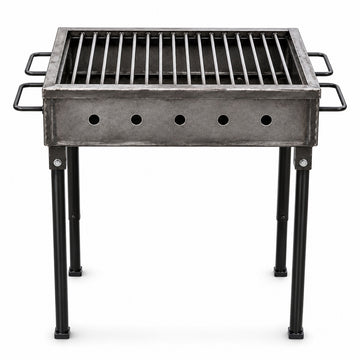 Gratar gradina profesional Pexor M 35 X 50 CM metal gros 3MM, pentru carbune si lemne, sita inox, picioare 50 cm, gri