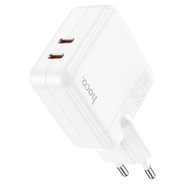Incarcator Retea + Cablu USB-C Hoco C110A, 35W, 2xUSB-C, PD - Alb