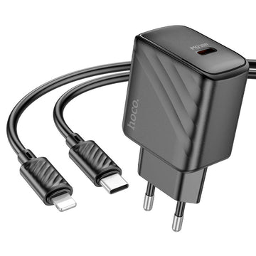 Incarcator Retea + Cablu Lightning Hoco CS22A, 1m, PD30W, 1xUSB-C, QC/FCP/AFC - Negru