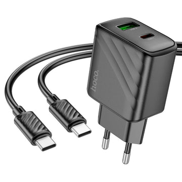 Incarcator Retea + Cablu USB-C Hoco CS23A, 1m, PD30W, 1xUSB-C, 1xUSB-A, FCP/AFC - Negru