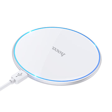 Incarcator Wireless Hoco CW6 Pro, Ultra Thin, 15W, Qi Charging, Ambient Light - Alb