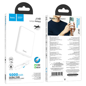 Baterie externa Hoco J140A, 5.000mAh, Magnetica, Slim, PD20W - Alb