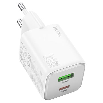 Incarcator Retea Hoco N41, 20W, 1xUSB-C, 1xUSB-A, PD, QC 3.0 - Alb