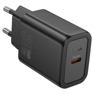 Incarcator Retea + Cablu Lightning Hoco N62, 1m, PD30W, 1xUSB-C, 1xUSB-A - Negru