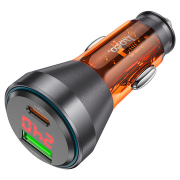 Incarcator Auto Hoco NZ12B, 30W, 1xUSB-C, 1xUSB-A, PD, QC 3.0, Power LED, Clear - Portocaliu