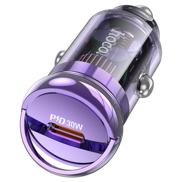 Incarcator Auto + Cablu Lightning Hoco Z53, 30W, 1xUSB-C, PD, Ring-Pull - Mov