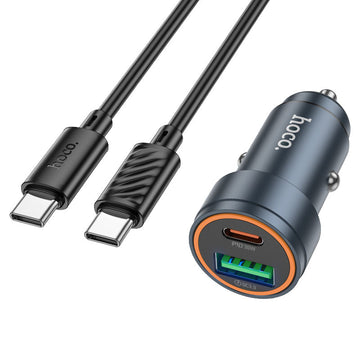 Incarcator Auto + Cablu USB-C Hoco Z57A, 1m, PD30W, 1xUSB-C, 1xUSB-A - Gri