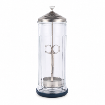 Recipient din Sticla Vionex 1100 ml pentru Dezinfectare Instrumentar - Salon Manichiura, Coafor, Cosmetica - Cos Detasabil, Diametru 10.7 cm, Inaltime 28 cm