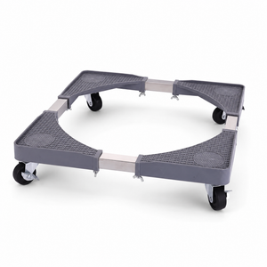 Suport Reglabil Zilan ZLN1642 pentru Aragaz sau Masina de Spalat - Corp Metalic cu Colturi din Plastic, 4 Roti cu Blocare, Sarcina Maxima 300 kg - Inaltime Reglabila 65 cm, Gri