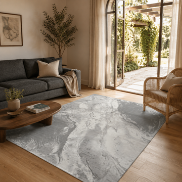 Covor Lirofe Stone Urban Gri Argintiu - Efect Marmura Stralucitor Modern - Living, Sufragerie, Dormitor, Bucatarie, Hol - Fir Scurt 11 mm, Usor de Curatat