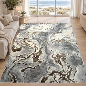 Covor Lirofe Aurum Galaxy Maro - Efect Cosmic Stralucitor Modern - Living, Sufragerie, Dormitor, Bucatarie, Hol - Fir Scurt 10 mm, Usor de Curatat