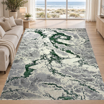 Covor Lirofe Aurum Fulgerul Verde Smarald - Efect Metalic Stralucitor Modern - Living, Sufragerie, Dormitor, Bucatarie, Hol - Fir Scurt 10 mm, Usor de Curatat