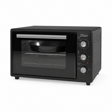 Cuptor Electric Zilan 35 L cu 3 Functii, Sticla Rezistenta la Socuri Termice, Raft Reglabil, Temporizator 90 Minute, Negru