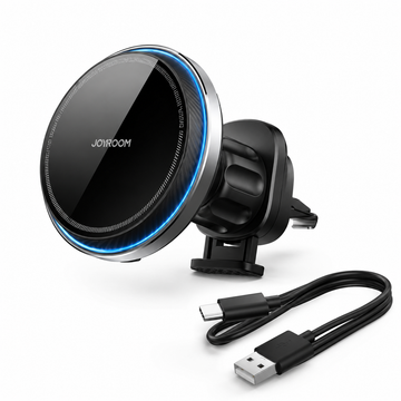 Suport auto cu incarcare wireless Joyroom JR-ZS387, magnetic, ventilator racire, prindere ventilatie, negru