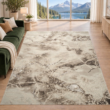 Covor Lirofe Imperial Diamant Bej Crem - Efect Geometric Stralucitor Modern - Living, Sufragerie, Dormitor, Bucatarie, Hol - Fir Scurt 12 mm, Usor de Curatat
