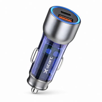 Incarcator Auto X-Start CC118, 52.5W, 1xUSB-C, 1xUSB-A, QC 3.0, Metall - Transparent