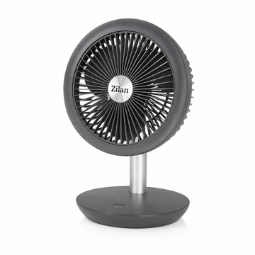 Ventilator de Birou Reincarcabil Zilan cu 4 Viteze, Oscilatie 90°, Baterie 4000mAh, Conexiune USB, Grilaj Detasabil, Gri