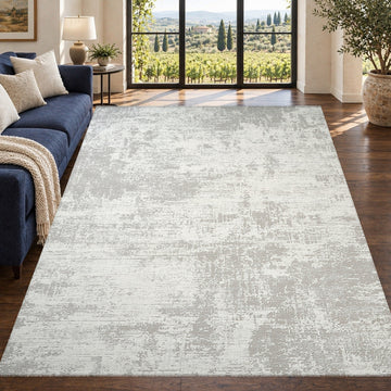 Covor Lirofe Stone Pure Crem Gri - Efect Beton Vintage Modern - Living, Sufragerie, Dormitor, Bucatarie, Hol - Fir Scurt 11 mm, Usor de Curatat