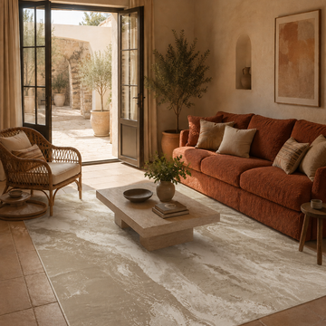 Covor Lirofe Stone Urban Bej Crem - Efect Marmura Stralucitor Modern - Living, Sufragerie, Dormitor, Bucatarie, Hol - Fir Scurt 11 mm, Usor de Curatat
