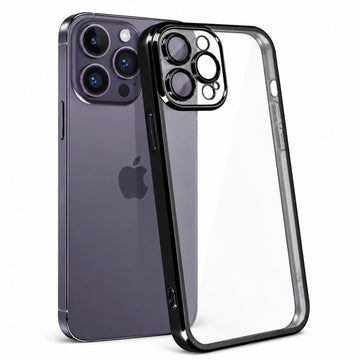 Husa Plating pentru iPhone 14 Pro Max, Silicon Slim, Clear - Negru
