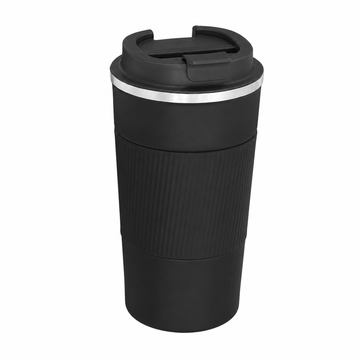 Cana Termos Zilan de 510 ml pentru Cafea - Tine Cafeaua Calda 6 Ore si Racoritoarea Rece 12 Ore, Incape in Suportul Masinii - Inox 304 cu Pereti Dubli, Manson Silicon, Negru