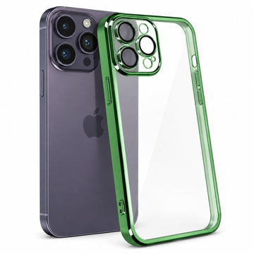 Husa Plating pentru iPhone 14 Pro Max, Silicon Slim, Clear - Verde