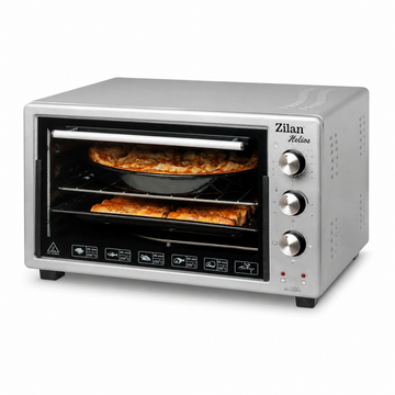 Cuptor Electric Zilan 48 L Gri, Rezistente Cr-Ni Impreuna sau Separat, Raft Reglabil, Sticla Rezistenta la Caldura, Termostat, 1700W