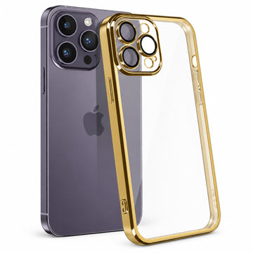 Husa Plating pentru iPhone 14 Pro Max, Silicon Slim, Clear - Auriu
