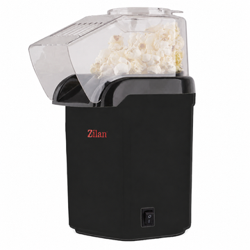 Aparat de Popcorn Zilan ZLN8044 cu Aer Cald - Floricele Gata in 3 Minute, Fara Ulei si Fara Grasime, cat un Bol pentru Toata Familia - 1200 W, Strat Antiaderent, Buton Pornit-Oprit, Negru