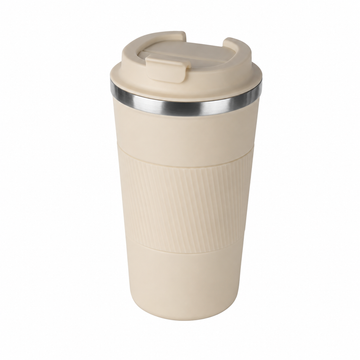 Cana Termos Zilan ZLN9877 de 380 ml pentru Cafea - Tine Cafeaua Calda 4 Ore si Racoritoarea Rece 8 Ore, Incape in Suportul Masinii - Inox 304 cu Pereti Dubli, Manson Silicon, Crem